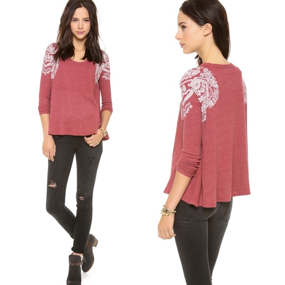 Free People Red Rockabilly Thermal Long Sleeve XS